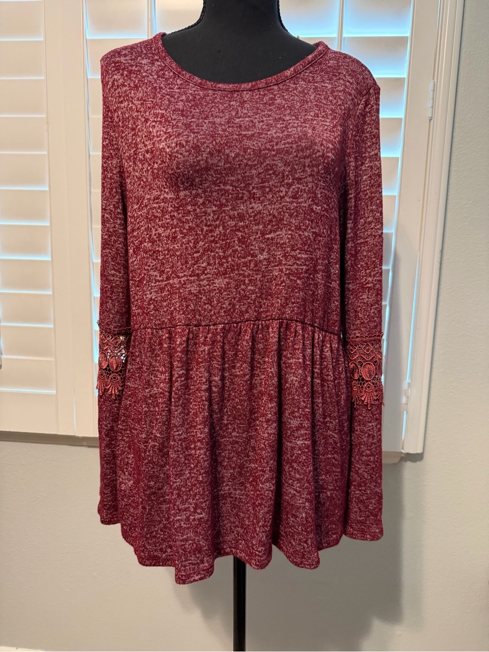 Women's Long Sleeve Burgundy Knit Babydoll Dress